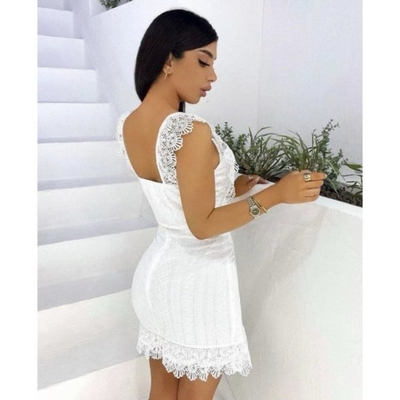 White Lace Sleeveless Crop Top and Mini Wrap Skirt Two Piece Set - Picture 5 of 7